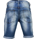 Enos Korte Broeken Heren - Slim Fit Denim Square Borduur - Blauw