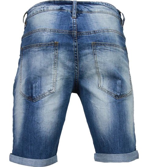 Enos Korte Broeken Heren - Slim Fit Denim Square Borduur - Blauw