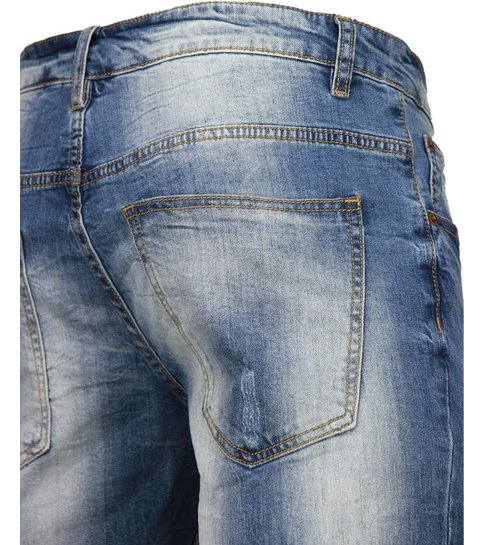 Enos Korte Broeken Heren - Slim Fit Denim Square Borduur - Blauw