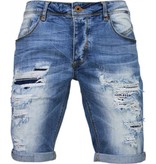 Enos Korte Broeken Heren - Slim Fit Denim Damaged Short - Blauw