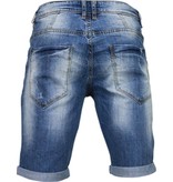 Enos Korte Broeken Heren - Slim Fit Denim Damaged Short - Blauw