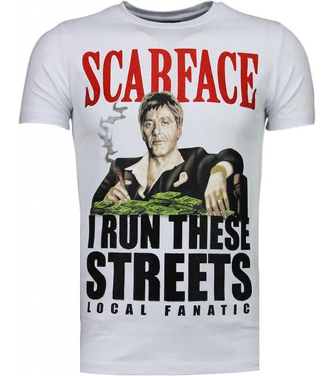 Local Fanatic Scarface Boss - Rhinestone T-shirt - Wit