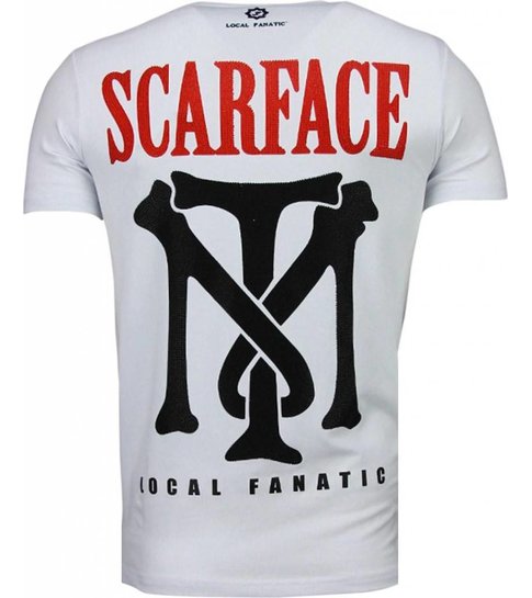 Local Fanatic Scarface Boss - Rhinestone T-shirt - Wit