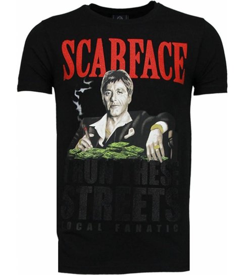 premie Verantwoordelijk persoon geleider Local Fanatic Scarface Boss - Rhinestone T-shirt - Zwart - Style Italy