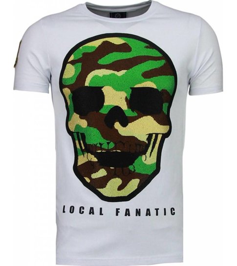 Local Fanatic Army Skull - Rhinestone T-shirt - Wit