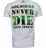 Local Fanatic Army Skull - Rhinestone T-shirt - Wit
