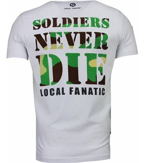 Local Fanatic Army Skull - Rhinestone T-shirt - Wit