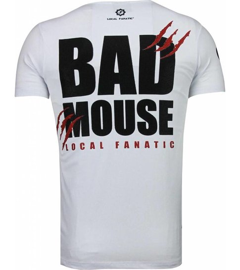 Local Fanatic Bad Mouse - Rhinestone T-shirt - Wit