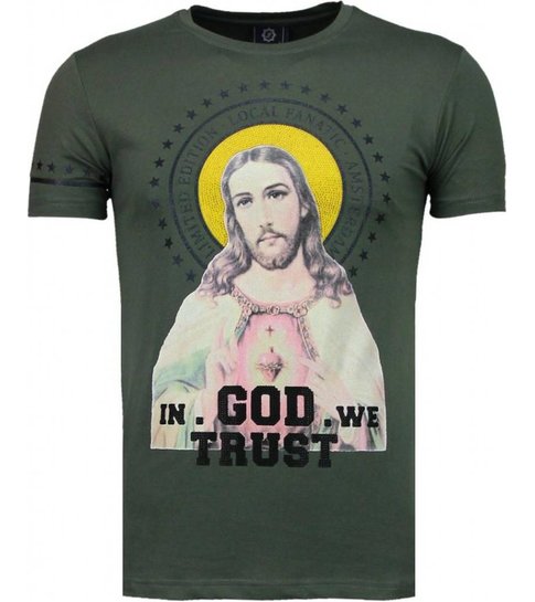 Local Fanatic Jesus - Rhinestone T-shirt - Groen