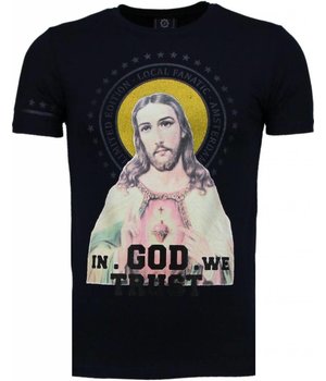 Local Fanatic Jezus - Rhinestone T-shirt - Navy