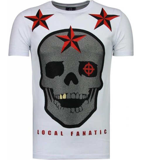 Local Fanatic Rough Player Skull - Rhinestone T-shirt - Wit