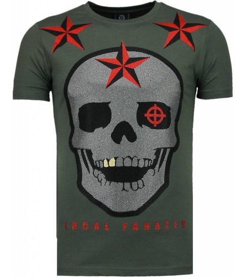 Local Fanatic Rough Player Skull - Rhinestone T-shirt - Groen