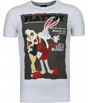 Local Fanatic Playtoy Bunny - Rhinestone T-shirt - Wit