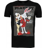 Local Fanatic Playtoy Bunny - Rhinestone T-shirt - Zwart
