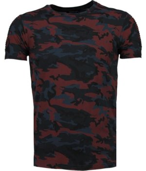 TONY BACKER Camouflage Print Ribbel - T-Shirt - Bordeaux