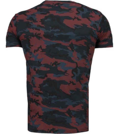 TONY BACKER Camouflage Print Ribbel - T-Shirt - Bordeaux