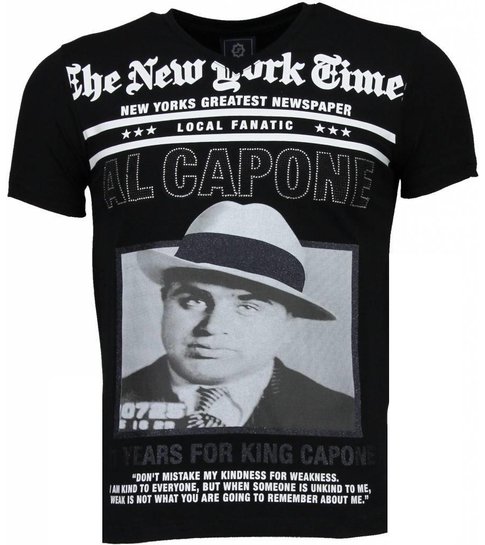 Local Fanatic Al Capone - Rhinestone T-shirt - Zwart