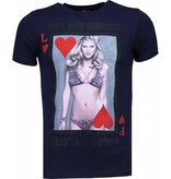 Local Fanatic Hot & Famous Poker - Bar Refaeli Rhinestone T-shirt - Navy