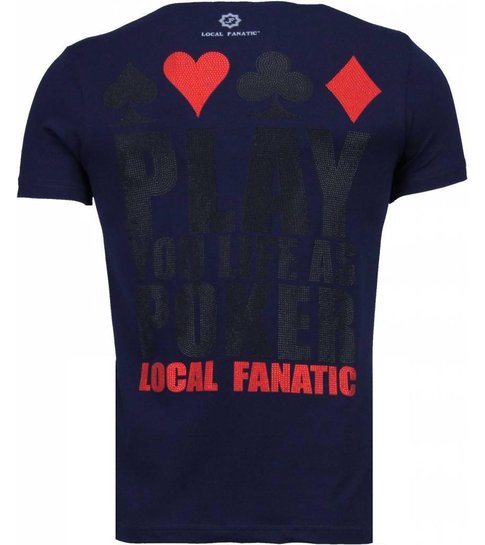 Local Fanatic Hot & Famous Poker - Bar Refaeli Rhinestone T-shirt - Navy