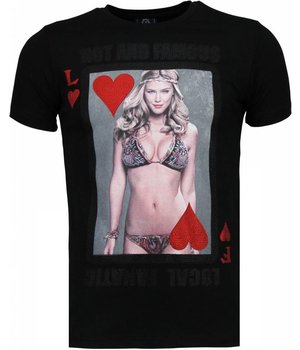 Local Fanatic Hot & Famous Poker - Bar Refaeli Rhinestone T-shirt - Zwart