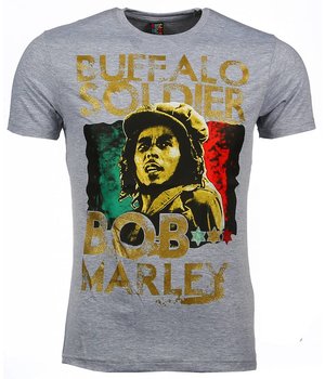 Local Fanatic T-shirt - Bob Marley Buffalo Soldier Print - Grijs