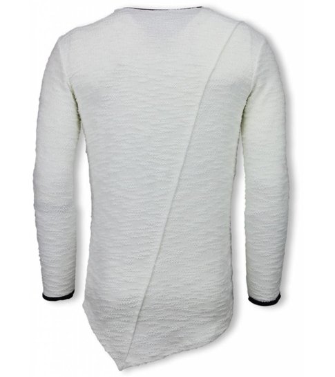 TONY BACKER Ripped Look Stiched Shirt - Long Fit Sweater - Wit