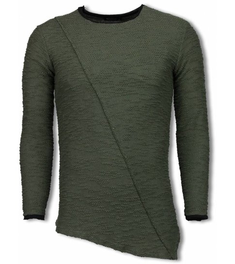 TONY BACKER Ripped Look Stiched Shirt- Long Fit Sweater - Groen