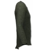 TONY BACKER Ripped Look Stiched Shirt- Long Fit Sweater - Groen