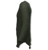 TONY BACKER Ripped Look Stiched Shirt- Long Fit Sweater - Groen