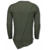 TONY BACKER Ripped Look Stiched Shirt- Long Fit Sweater - Groen