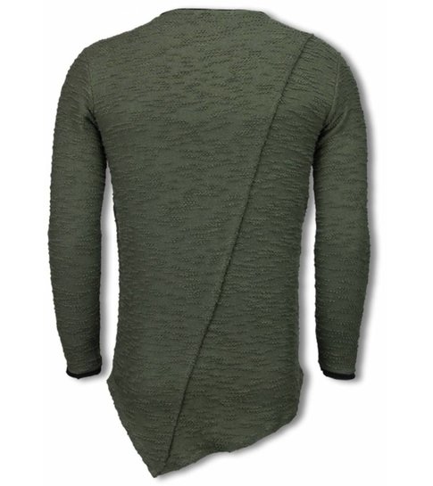 TONY BACKER Ripped Look Stiched Shirt- Long Fit Sweater - Groen