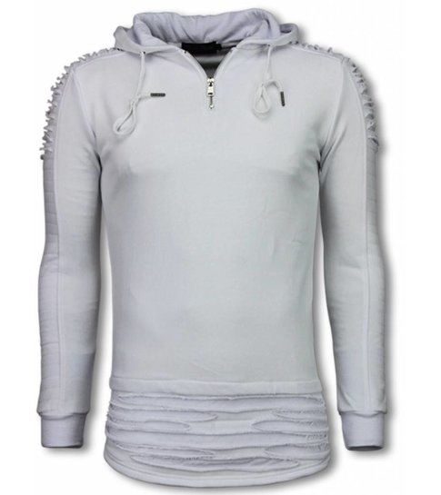 JUSTING Ripped Shoulder - Long Fit Hoodie - Wit