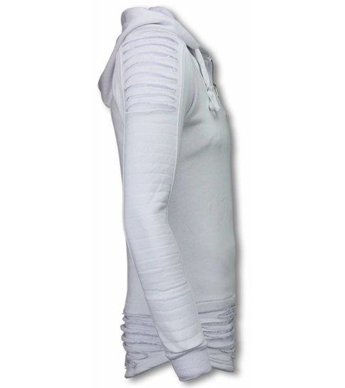 JUSTING Ripped Shoulder - Long Fit Hoodie - Wit