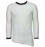 TONY BACKER Ripped Look Stiched Shirt - Long Fit Sweater - Wit