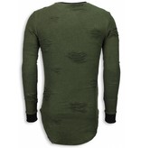 JUSTING Military Patches Trui - Long Fit Sweater Shirt - Groen