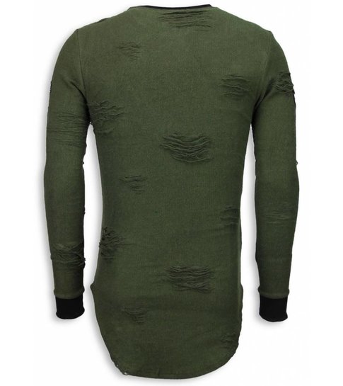 JUSTING Military Patches Trui - Long Fit Sweater Shirt - Groen