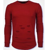 JUSTING Ribbel Schoulder Trui - Damaged Pocket Sweater - Rood