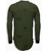 JUSTING Destroyed Look Trui - New Trend Long Fit Sweater - Groen