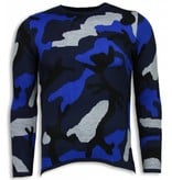 JUSTING Dazzle Paint Trui - Camouflage Long Fit Sweater - Blauw