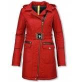 Milan Ferronetti Lange Winterjas met Bontkraag Dames - Vrouwen winter parka jas -Rood