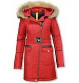 Milan Ferronetti Lange Winterjas met Bontkraag Dames - Vrouwen winter parka jas -Rood