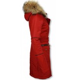 Milan Ferronetti Lange Winterjas met Bontkraag Dames - Vrouwen winter parka jas -Rood