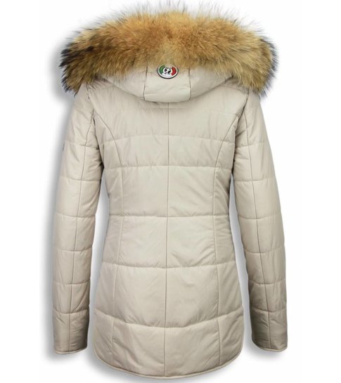 Milan Ferronetti Winterjassen - Dames Winterjas Kort- Xtra Pocket Edition - Beige