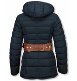 Milan Ferronetti Blauwe Winterjas Dames met Bontkraag - Parka vrouwen Jack