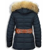 Milan Ferronetti Blauwe Winterjas Dames met Bontkraag - Parka vrouwen Jack