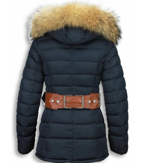 Milan Ferronetti Blauwe Winterjas Dames met Bontkraag - Parka vrouwen Jack