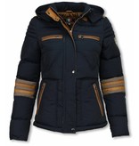 Milan Ferronetti Winterjassen - Dames Winterjas Kort - Driehoek Patroon - Blauw