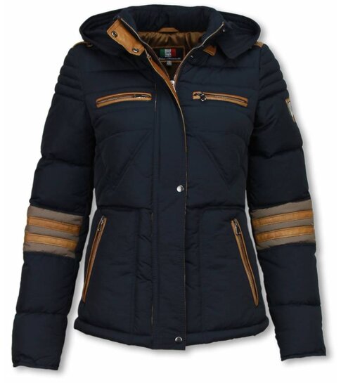 Milan Ferronetti Winterjassen - Dames Winterjas Kort - Driehoek Patroon - Blauw