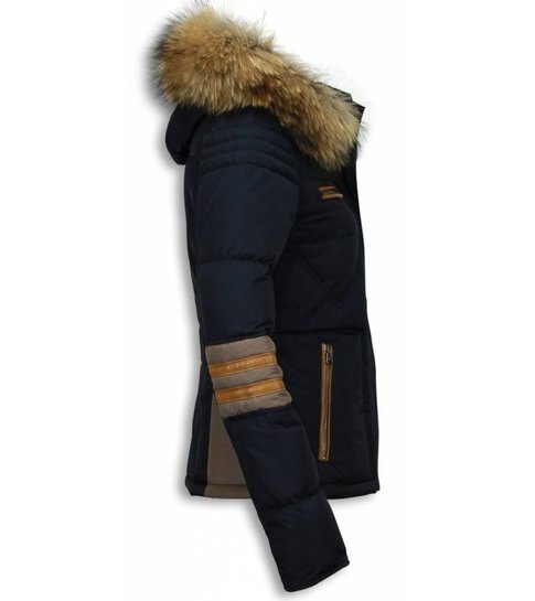 Milan Ferronetti Winterjassen - Dames Winterjas Kort - Driehoek Patroon - Blauw