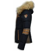 Milan Ferronetti Winterjassen - Dames Winterjas Kort - Driehoek Patroon - Blauw